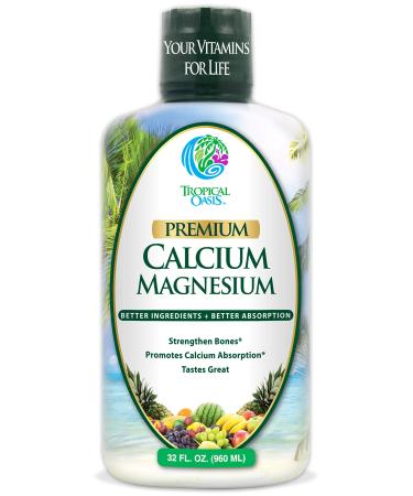 Tropical Oasis Liquid Calcium Magnesium - Natural Formula w/Support for Strong Bones - Liquid Vitamins w/Calcium Magnesium & Vitamin D - up to 96% Absorption by The Body. - 32oz 64 Serv. 64.0 Servings (Pack of 1)
