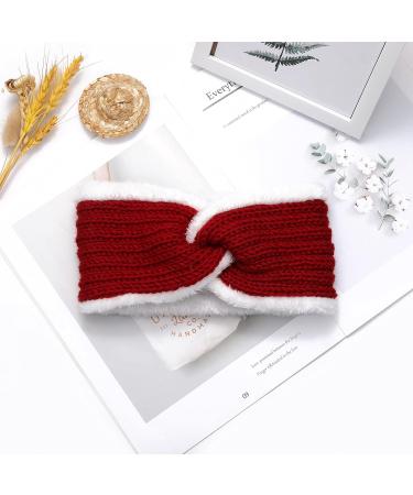 Fashband Winter Knitted Headband Twist Chunky Fleece Lined Head Wraps Elastic Thermal Crochet Turban Hair Bands for Women and Girls Red - Buy Online on GoSupps.com