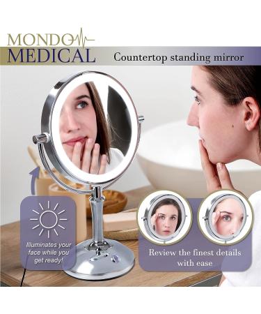 MonMed Lighted Makeup Mirror with 1x and 10x Magnification for Perfect Make Up Application - LED Standing Mirror - Buy Online on GoSupps.com