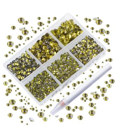 AD Beads 4300 Pieces Flat Back Nail Art Rhinestones Round Beads 6 Sizes (2-6.5mm) with Storage Organizer Box,Rhinestones Picking Pen for Nail Art Phone Decorations Crafts DIY (Olivine)