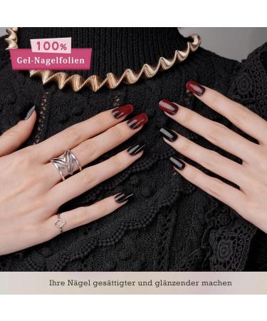 Danni & Toni Half Hardened Gel Nail Films - Miss Maroon UV Gel Nail Foil Stickers | Black Red Self-Adhesive Nail Wraps - 28 Pack - Buy Online on GoSupps.com