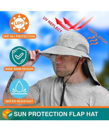 SUN CUBE Wide Brim Sun Hat with Neck Flap UPF50+ for Men Women - Light Grey - Buy Online on GoSupps.com