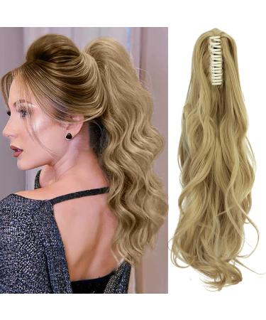 FXYTK Claw on Ponytail Clip in Ponytail Hair Extensions Hair Piece Clip on Pony Tail Hair Extension Claw Jaw Ponytail Extensions 18" Curly Ash Blonde 18 Inch-Curly Ash Blonde-18" Curly