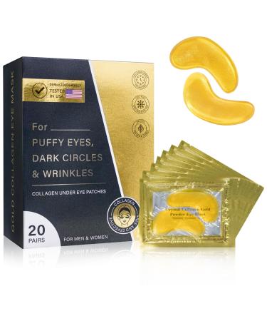 Under Eye Patches for Puffy Eyes and Dark Circles (20 Pairs) Under Eye Gold Mask with Hyaluronic Acid & Collagen to Reduce Wrinkles and Relieve Pressure Eye Care Treatment for Men & Women Gift
