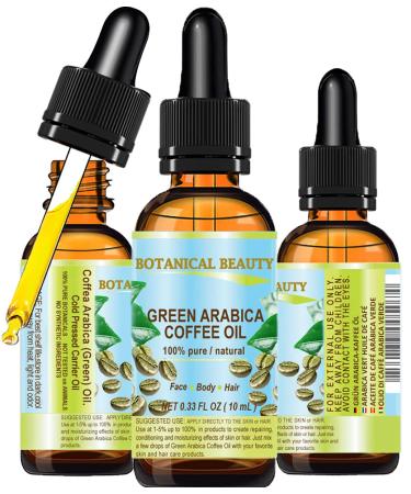 Botanical Beauty GREEN ARABICA COFFEE OIL Brazilian 100% Pure Virgin Unrefined for Face Skin Hair Lip Nails. Anti - Aging Face Oil 0.33 Fl Oz - 10 ml