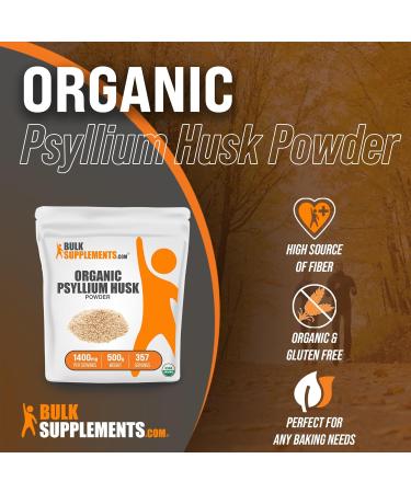 Organic Psyllium Husk Powder - Fiber Supplement for Baking | 500g (1.1 lbs) | Gluten Free & Organic | BulkSupplements.com - Buy Online on GoSupps.com