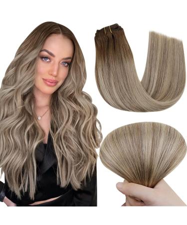 Easyouth Clip in Real Hair Extensions Brown to Blonde Balayage Clip in Hair Extensions Ombre Human Hair Clip in Extensions Double Weft Clip Hair 20 Inch 70g 5Pcs 20" 2-5Pcs Clip #3/8/22