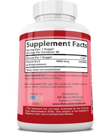 NaturalisimoLife Vitamin B12 6000 mcg Maximum Strength Strawberry Flavor Nuggets - Promotes Energy & Supports Nervous System - 60 Once-a-Day Nuggets - Buy Online on GoSupps.com
