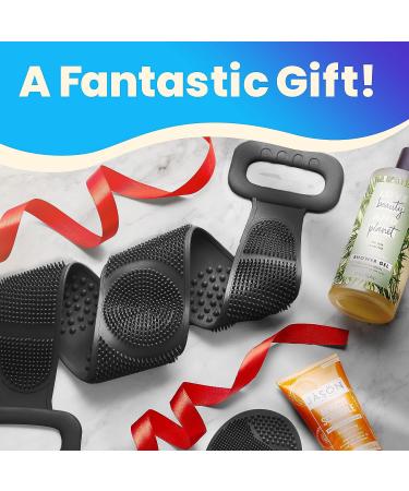 36 Silicone Back Scrubber for Shower - Extra Long Hygienic Body Brush with Handle for Exfoliating & Massaging - Black - Buy Online on GoSupps.com