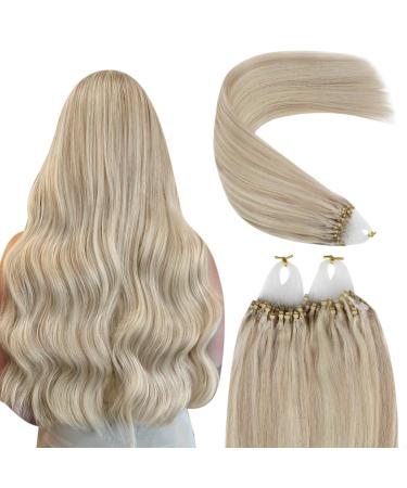Youngsee Microring Extensions Blond Microring Extensions Real Hair 50 cm Microring Hair Extensions Ashblond with Blonde Loop Hair Extensions Micro Extensions Real Hair Miroring 1g/S 50g #18/613 50 cm-Micro 3-3- #P18/613