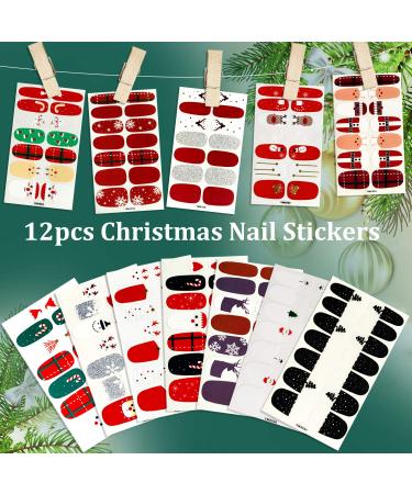 Kalolary 12 Sheets Christmas Nail Polish Stickers - Self-Adhesive DIY Nail Art Wraps with Nail File - Buy Online on GoSupps.com