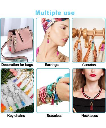 Duufin 200 Pieces Keychain Tassels Bulk - Colorful Leather Tassel Pendants for DIY Crafts - Gold and Silver - Buy Online on GoSupps.com