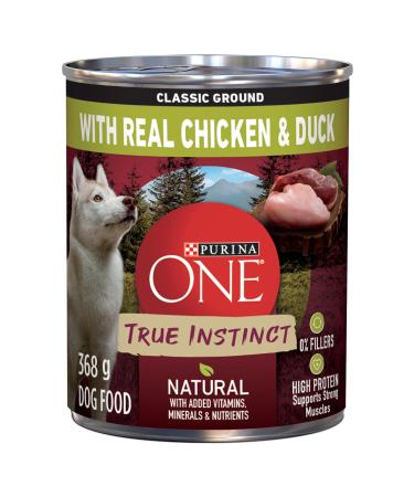 Purina ONE Classic Ground True Instinct Wet Dog Food Chicken & Duck - 368 g Can (12 Pack)