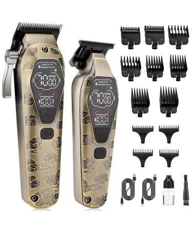 Professional Hair Clipper for Men - Cordless Clippers and Trimmers Set Heavy-Duty Motor Hair Cutting Kits with LED Display 7000RPM High-Power Motor USB Charging Gifts for Men Bronze
