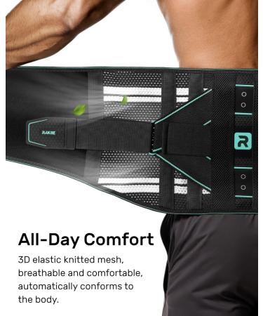 Rakiie Back Support Belt for Men and Women, 8 Times Lumbar Support with 3D Pad and Massage, Breathable Back Brace to Relieve Back Pain (S) - Buy Online on GoSupps.com