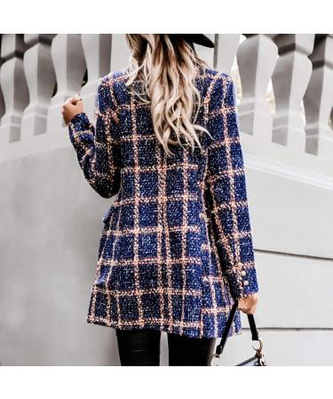 Briskorry Women's Woolen Coat - Elegant Double-Breasted Grid Blazer Long Sleeve Purple XL International Shipping Available - Buy Online on GoSupps.com