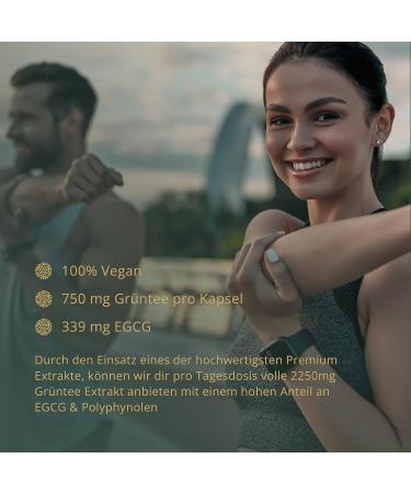Green Tea Extract Capsules 2250mg - 339mg EGCG & 1120mg Polyphenols - High Bioavailability - Vegan Made in Germany - Boost Metabolism & Antioxidants - Buy Online on GoSupps.com