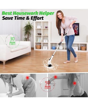 Electric Spin Scrubber Cordless Cleaning Brush with 9 Replaceable Brush Heads 1.5H Working Time 2 Speed 2024 New Shower Scrubber with Extension Handle for Tub Tile Floor Car White - Buy Online on GoSupps.com