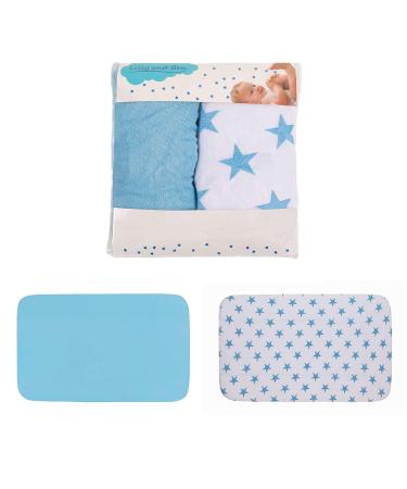 Lilly and Ben 2-Person Pack Wrap Cover | Cozy Suction-Strong Changing Pad Cover | Soft Terry Cotton | Easy-to-Care Clamping Cover for Narrow Pads - Blue Star - Buy Online on GoSupps.com