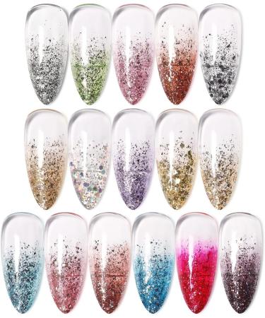 16 Colors Glitter Gel Nail Polish Solid Gel Polish Shiny Black Silver Pink Blue Purple Gel Polish Kit UV LED Soak Off Nail Gel - (Color: 6) - Buy Online on GoSupps.com