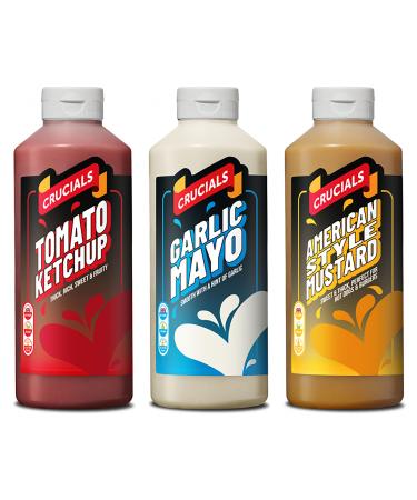 Table Sauce Bundle with Crucials Tomato Ketchup 500ml Garlic Mayo 500ml and American Style Mustard 500ml (Pack of 3 Bundle)