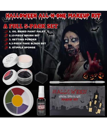 Demonic Special Effects Halloween Makeup Kit - 6 Color Bruise Palette Scar Wax Fake Blood Spray & Sponges for Cosplay - Buy Online on GoSupps.com