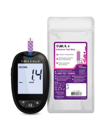 FORA Duo 2 in 1 (Blood Sugar Ketone) Bluetooth Blood Glucose Monitors + 10pcs Ketone teststrips Duo+KT