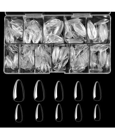 500PCS Almond Fake Nail Tips - HKFUON Medium Almond Shaped Nail Tips Full Cover Clear Acrylic Nails  Professional Artificial False Nails Press on Nails for Nail Art Extension Home Salon DIY  10Sizes 500PCS ALMOND - Clear