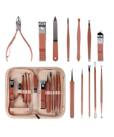 Blackhead Remover Pimple Comedone Extractor Tool and Stainless Steel Manicure Set 12 in 1  Acne Removal Kit Pimple Popper Tool Kit-Best Nail Care Tools with Leather Bag