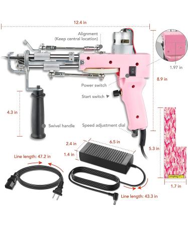 2-in-1 Cut Pile Loop Pile Tufting Gun Starter Kit | Electric Rug Tufting Machine with 10 Skin Stickers | Baby Pink Carpet Weaving Flocking Tool - Buy Online on GoSupps.com