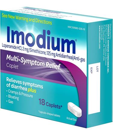 Imodium Multi-Symptom Caplets - 18 ct - Diarrhea Relief with Gas, Bloating, & Cramps - Buy Online on GoSupps.com