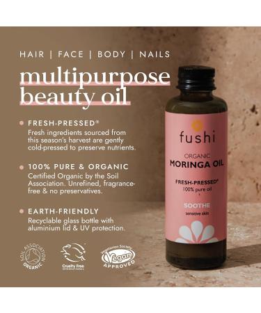 Fushi Moringa Seed Oil Virgin & Fresh-Pressed Best for Dry Skin Redness Fine Lines Moisturising Antibacterial Antioxidant Nourishing & Anti-ageing Ethical Vegan & Made in The UK 50 ml - Buy Online on GoSupps.com