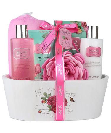 Valentine's Day Bath And Body Relaxing Spa Kit Women and Teens Gift Set Bath And Body Works- Natural English Rose Spa Gift Basket Includes Shower Gel Bubble Bath Body Lotion Bath Salt Sponge