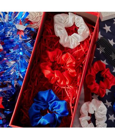 24 Pcs Red White Blue Patriotic Hair Scrunchies | Slip Hair Ties for Independence Day | Women's Hair Accessories - Buy Online on GoSupps.com