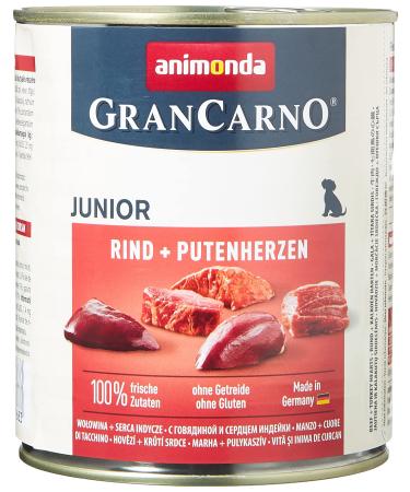 Animonda grancarno dog food junior wet feed for dogs in growth beef + turkey hearts 6 x 800 g single beef + turkey heart 800 g (6 Pack)