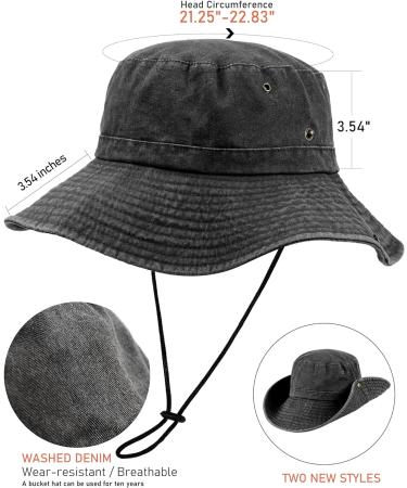 Packable Wide Brim Bucket Sun Hat UPF 50 for Women Men - Black Cowboy Outdoor Safari Boonie Cap - Buy Online on GoSupps.com