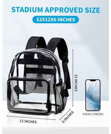 Vorspack Clear Mini Backpack - Stadium Approved 12x12x6 Small Clear Backpack for Women with 2 Water Holders - Black - Buy Online on GoSupps.com
