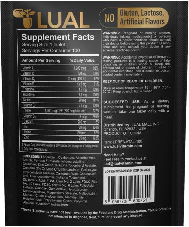 LUAL Prenatal Multivitamin | Prenatal Vitamins for Women | Pregnancy Must Haves Folate Supplement Prenatal Multivitamin 100 Tablets (2 Pack) - Buy Online on GoSupps.com