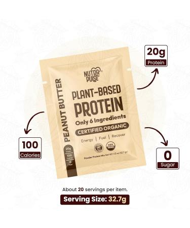 Organic Vegan Protein Powder Sample Pack - 20g Plant-Based Protein Gluten-Free Non-GMO Perfect for Smoothies & Shakes - Peanut Butter (Pack of 8 - Buy Online on GoSupps.com