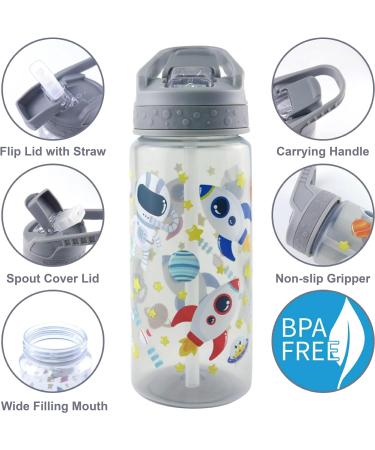 GILANO 18oz Kids Water Bottles 2 Pack - BPA-Free Leak Proof Straw Bottles with Chugger Lid, Carrying Handle - Leopard/Robot Design for Boys and Girls - Buy Online on GoSupps.com