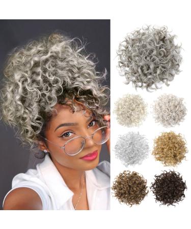 SEIKEA Drawstring Messy Bun Hair Piece  Curly Lightweight Fluffy Updo Hair Bun for Short Thin Hair Hair Loss  Natural Soft Clip in Hair Extensions Ponytail Synthetic Hairpiece Light Gray
