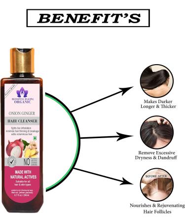 Blessfull Healing Organic Onion -Ginger Hair Cleanser | Shampoo 200 ML (Packing May Vary) - Buy Online on GoSupps.com