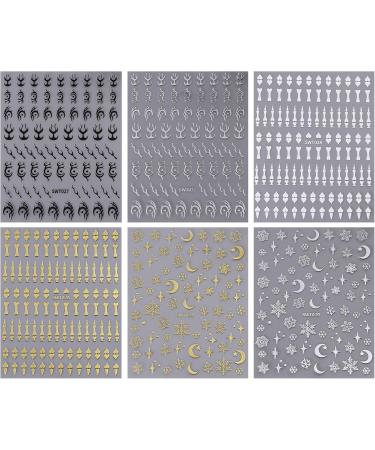 JMEOWIO 12 Sheets Moon Star Sun Nail Art Stickers Decals Self-Adhesive Snowflake Colorful Nail Supplies Nail Art Design Decoration Accessories - Buy Online on GoSupps.com