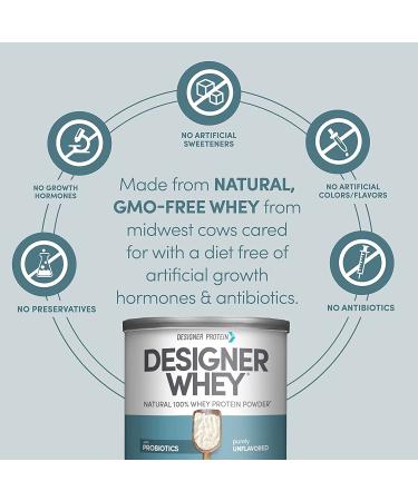 Designer Whey Natural 100% Whey Protein Powder - Gluten-Free, Non-GMO, Probiotics & Key B-Vitamins - 12 oz Unflavored - Buy Online on GoSupps.com