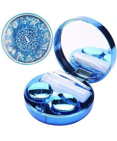 Contact Lens Case, Bling Stars Colored Portable Cute Eye Contact Lense Remover Tool with Mirror for Teen Girls Women Travel Carry Blue