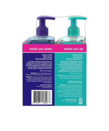 Clean & Clear Day & Night Face Cleanser Set - Morning Burst Hydrating & Night Relaxing Deep Cleansing - Oil-Free, Non-Comedogenic - 2 x 8 fl. oz - Buy Online on GoSupps.com