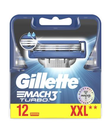 Gillette Mach3 Turbo Replaceable Blades for Men's Razors (12 Pack) with Blades Harder Than Steel