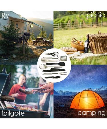 Outdoor Kitchen 10-Piece Cookware Set - Camping & RV Cooking Utensils in Compact Case - Stainless Steel Fork, Spoon, Knife & More - Grey - Buy Online on GoSupps.com