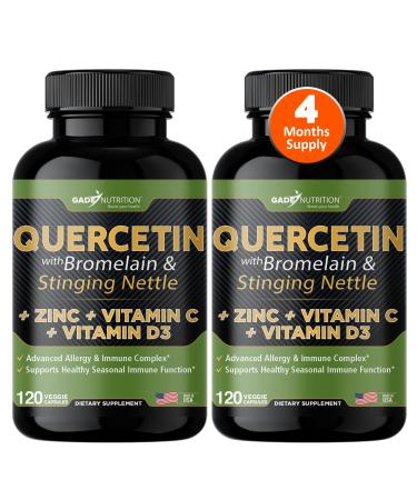 Gade Nutrition Quercetin with Vitamin C and Zinc - Nettle Quercetin - Quercetin 500mg - Quercetin with Bromelain - Zinc Quercetin + Vitamin D3-240 Veggie Caps - Non-GMO - 4 Month Supply 240 Count (Pack of 1)