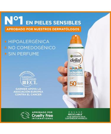GARNIER DELIAL Children's Sensitive Advanced Anti-Sand Sunscreen Spray 150ml - High Protection IP50+ for Clear Skin - Buy Online on GoSupps.com